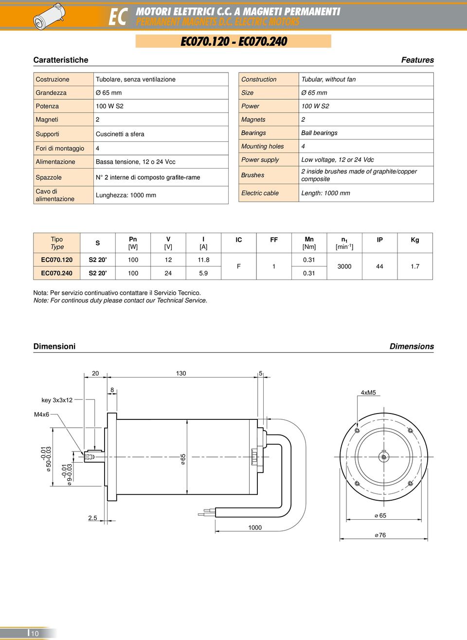 Alimentazione Bassa tensione, o Vcc Spazzole N interne di composto grafite-rame Magnets Bearings Mounting holes Power supply Brushes Ball bearings Low voltage, or Vdc inside brushes made of