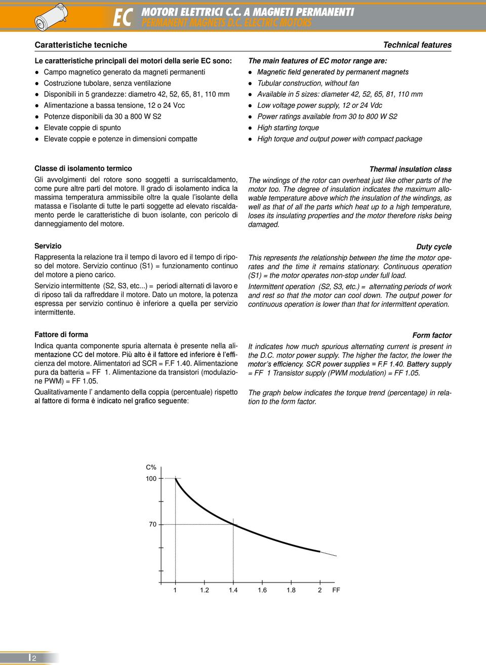 Costruzione tubolare, senza ventilazione Disponibili in 5 grandezze: diametro, 5, 5, 1, 11 mm Alimentazione a bassa tensione, o Vcc Potenze disponibili da 3 a W S Elevate coppie di spunto Elevate