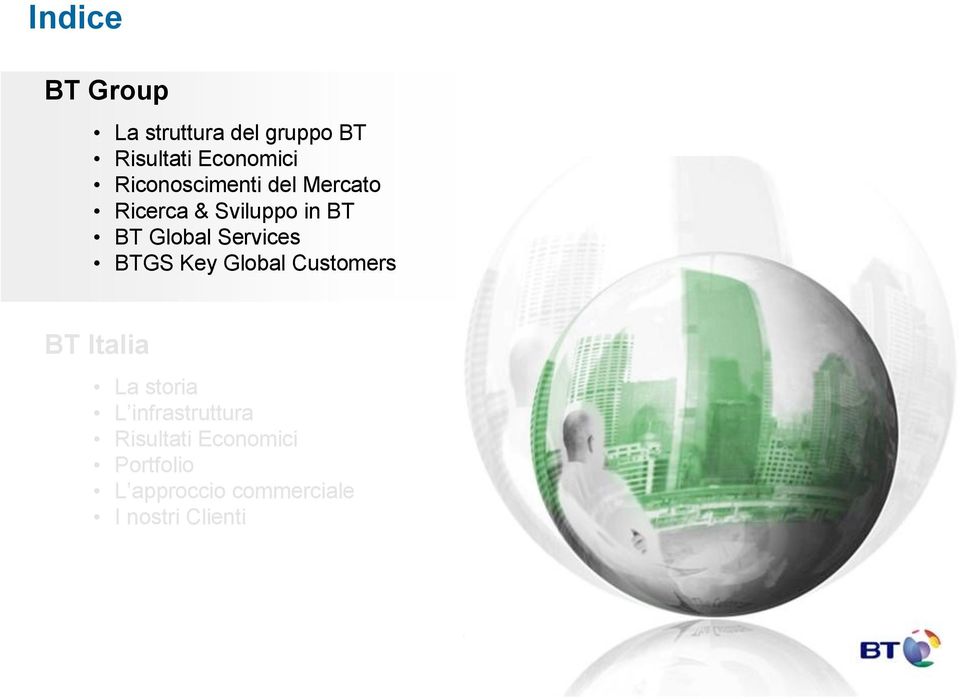 Services BTGS Key Global Customers BT Italia La storia L