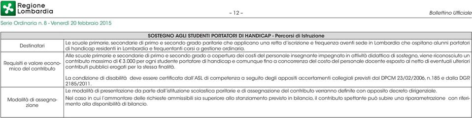 Alle scuole primarie e secondarie di primo e secondo grado a copertura dei costi del personale insegnante impegnato in attività didattica di sostegno, viene riconosciuto un contributo massimo di 3.