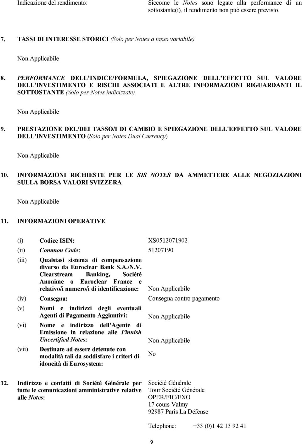 PERFORMANCE DELL INDICE/FORMULA, SPIEGAZIONE DELL EFFETTO SUL VALORE DELL'INVESTIMENTO E RISCHI ASSOCIATI E ALTRE INFORMAZIONI RIGUARDANTI IL SOTTOSTANTE (Solo per Notes indicizzate) 9.