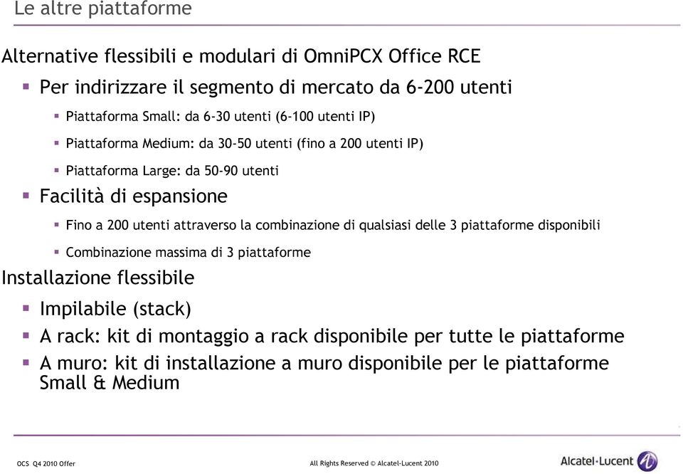 200 utenti attraverso la combinazione di qualsiasi delle 3 piattaforme disponibili Combinazione massima di 3 piattaforme Installazione flessibile