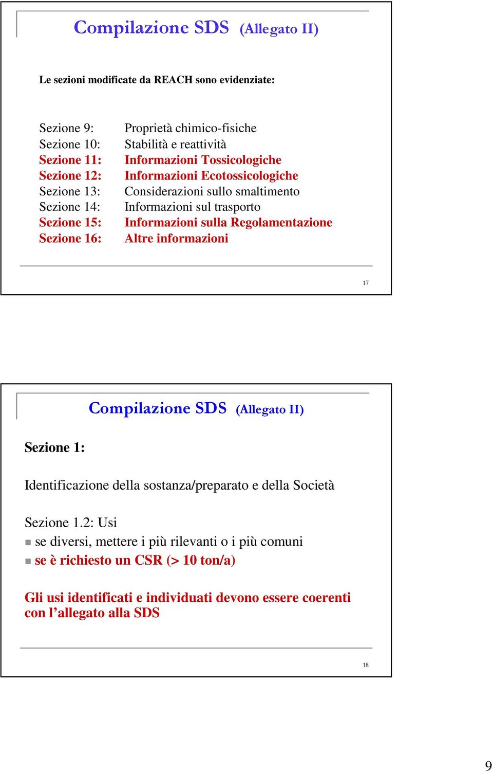 Informazioni sulla Regolamentazione Altre informazioni 17 Compilazione SDS (Allegato II) Sezione 1: Identificazione della sostanza/preparato e della Società Sezione 1.