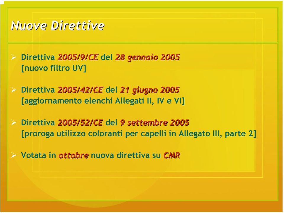 IV e VI] Direttiva 2005/52/CE del 9 settembre 2005 [proroga utilizzo