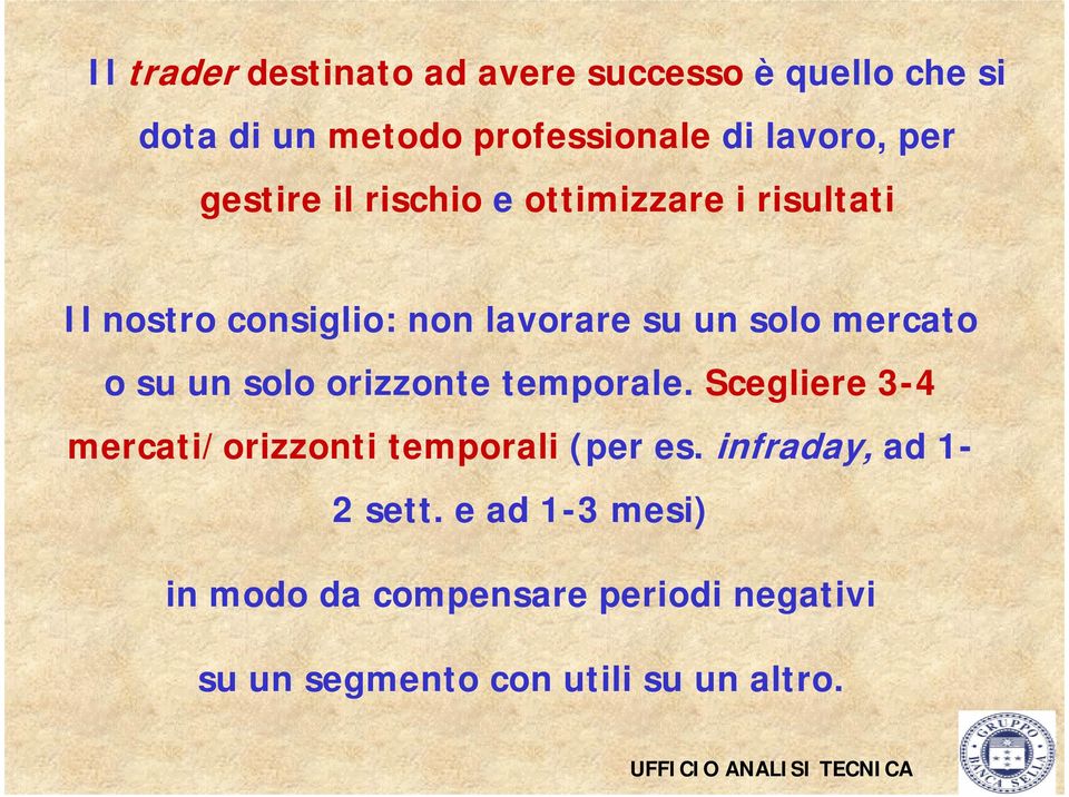 mercato o su un solo orizzonte temporale. Scegliere 3-4 mercati/orizzonti temporali (per es.