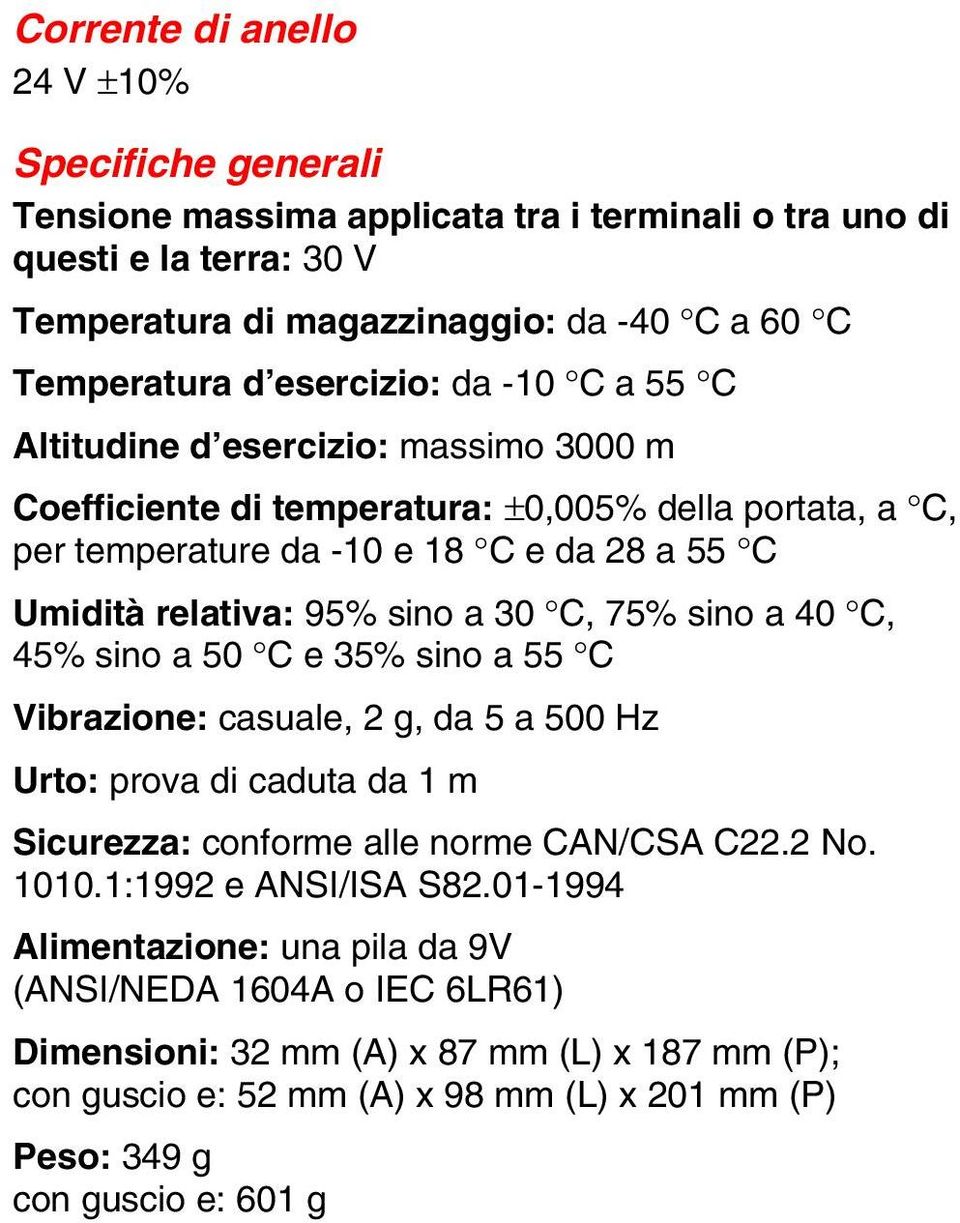 a 30 C, 75% sino a 40 C, 45% sino a 50 C e 35% sino a 55 C Vibrazione: casuale, 2 g, da 5 a 500 Hz Urto: prova di caduta da 1 m Sicurezza: conforme alle norme CAN/CSA C22.2 No. 1010.