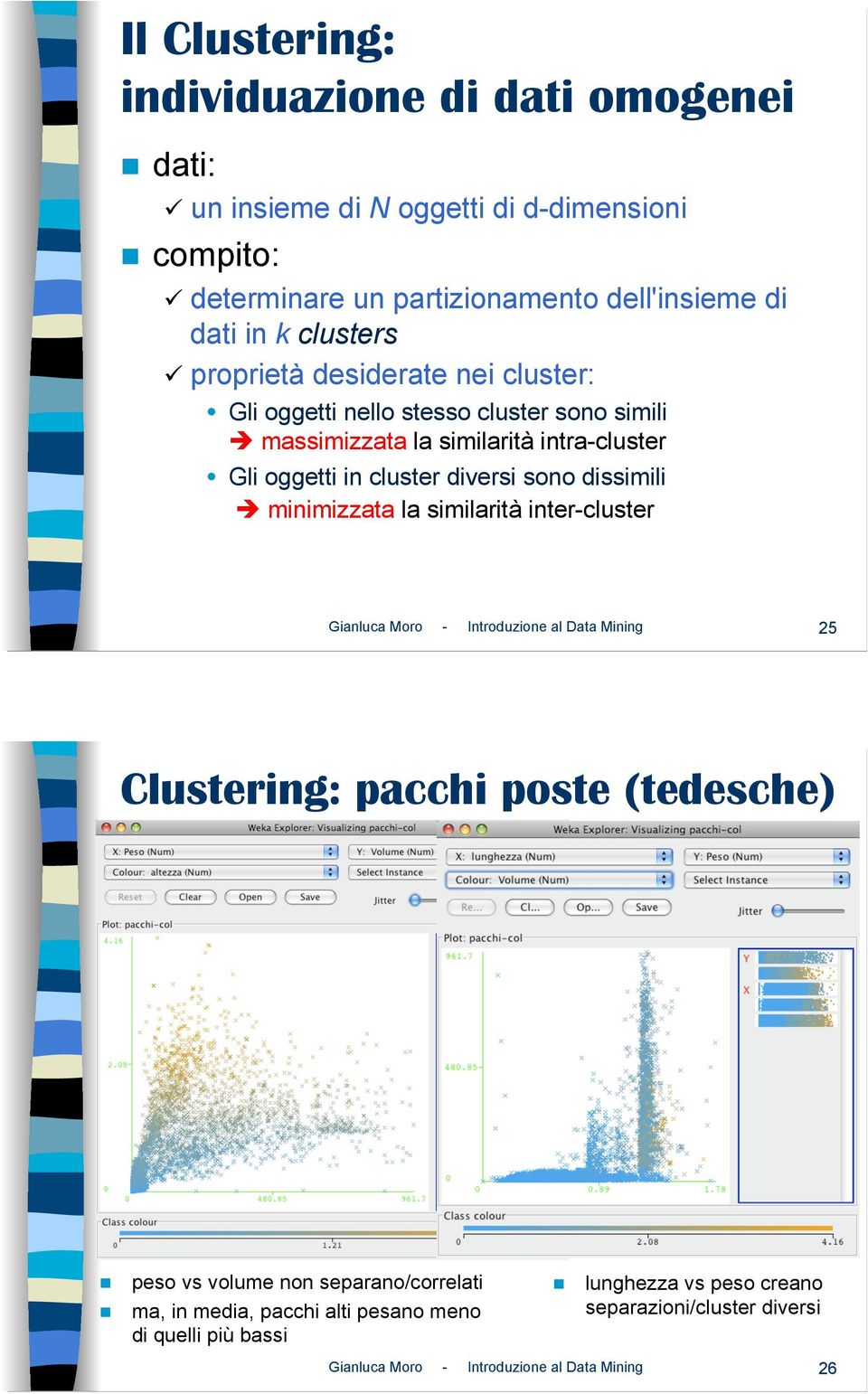 massimizzata la similarità intra-cluster Gli oggetti in cluster diversi sono dissimili # minimizzata la similarità inter-cluster Gianluca Moro - Introduzione al Data