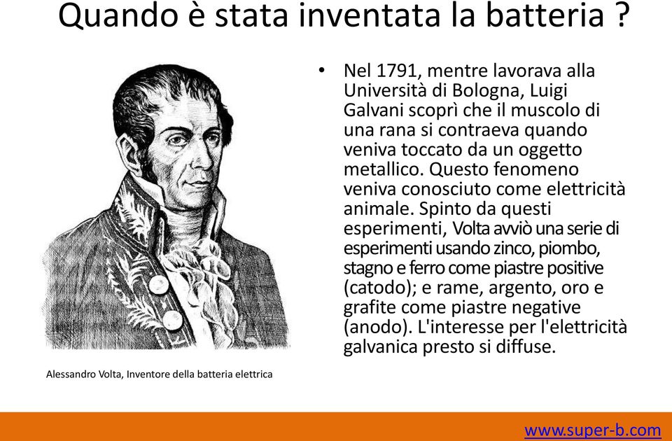 di una rana si contraeva quando veniva toccato da un oggetto metallico. Questo fenomeno veniva conosciuto come elettricità animale.