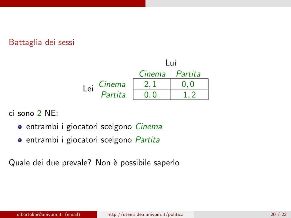 giocatori scelgono Partita Quale dei due prevale?