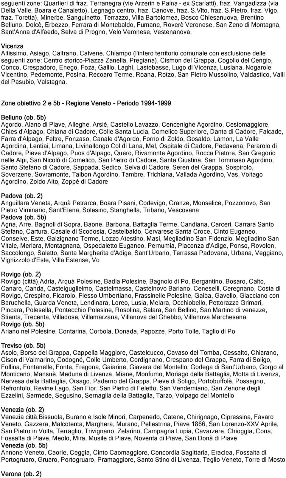 Toretta), Minerbe, Sanguinetto, Terrazzo, Villa Bartolomea, Bosco Chiesanuova, Brentino Belluno, Dolcè, Erbezzo, Ferrara di Montebaldo, Fumane, Roverè Veronese, San Zeno di Montagna, Sant'Anna