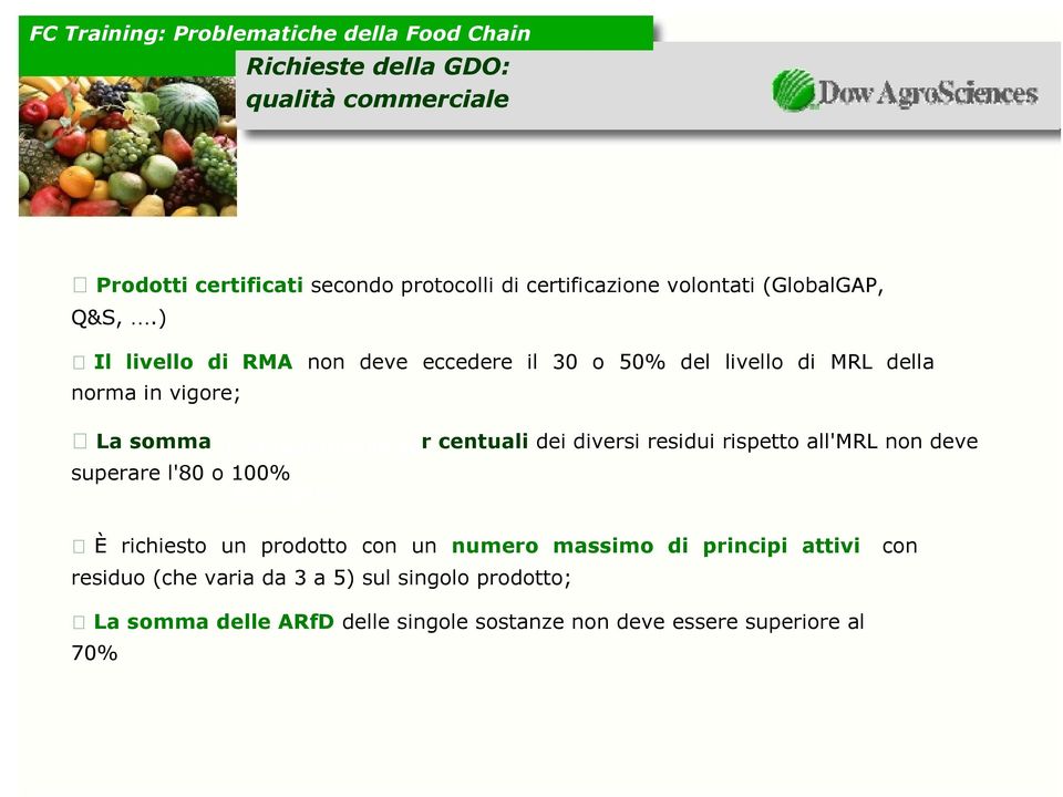 dei diversi residui rispetto all'mrl non deve superare l'80 o 100% Rivenditori È richiesto un prodotto con un numero massimo di