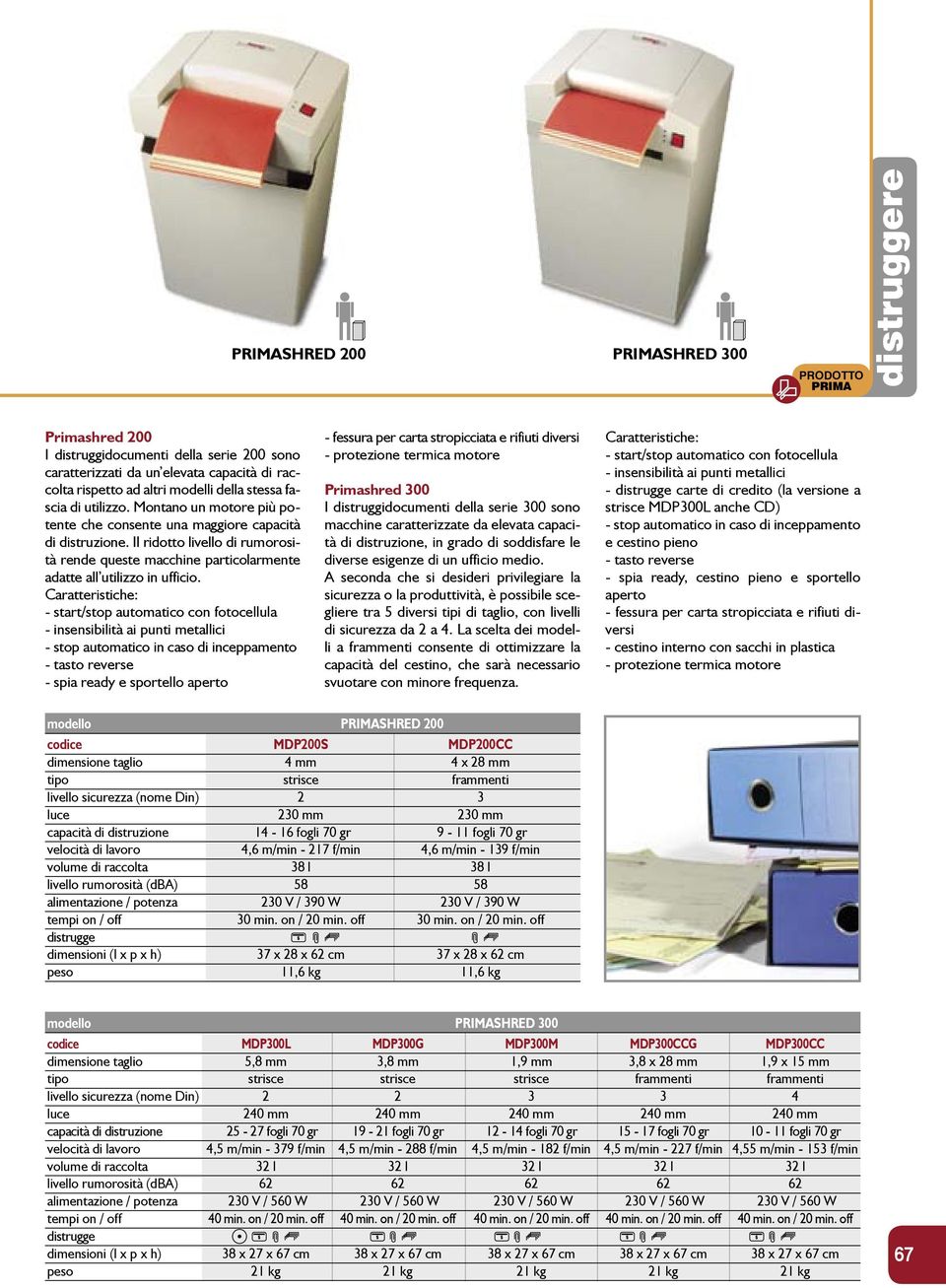 Caratteristiche: - start/stop automatico con fotocellula - insensibilità ai punti metallici - stop automatico in caso di inceppamento - tasto reverse - spia ready e sportello aperto PRIMASHRED 200