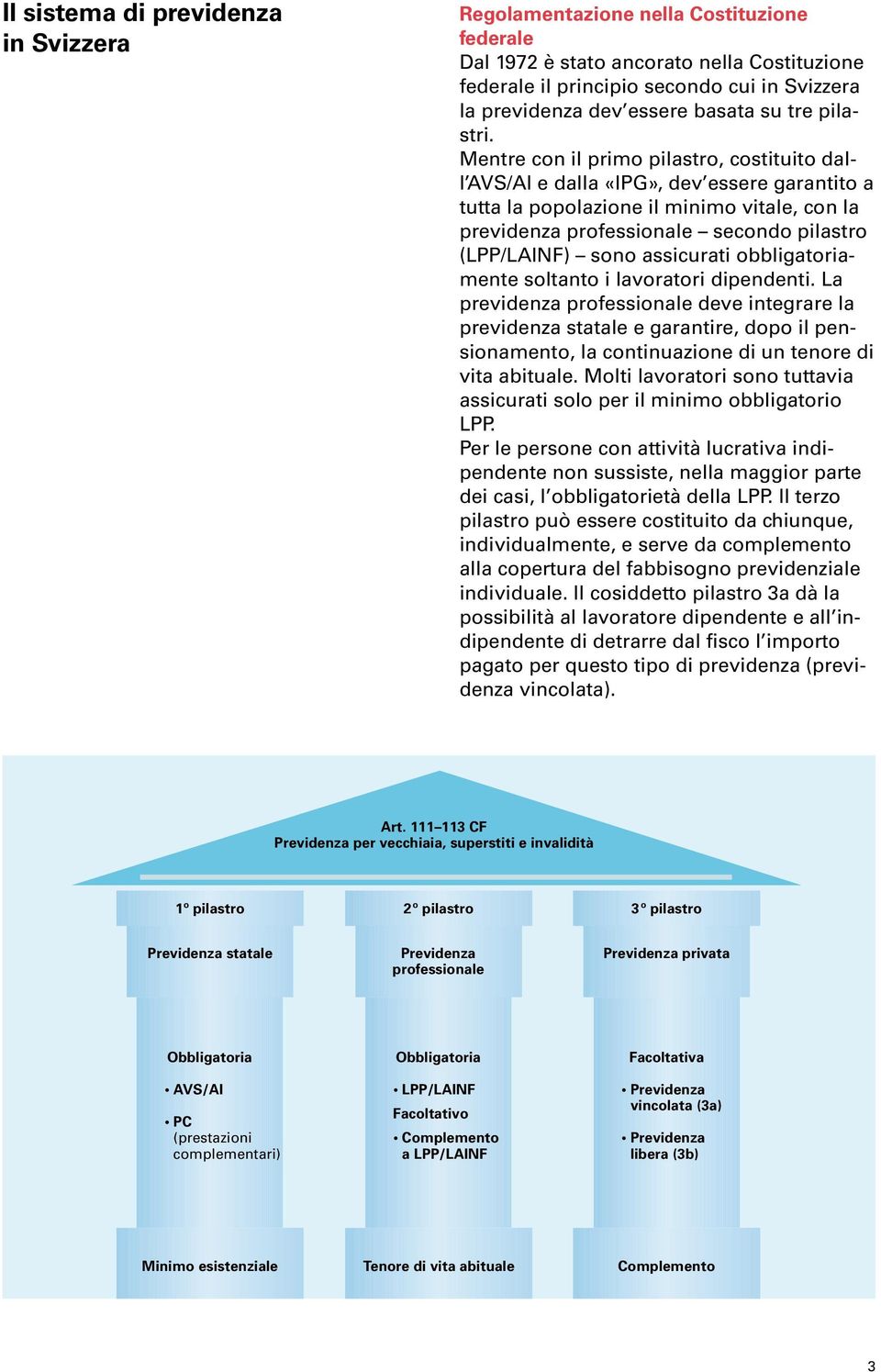 Mentre con il primo pilastro, costituito dal l AVS/AI e dalla «IPG», dev essere garantito a tutta la popolazione il minimo vitale, con la previdenza professionale secondo pilastro (LPP/LAINF) sono