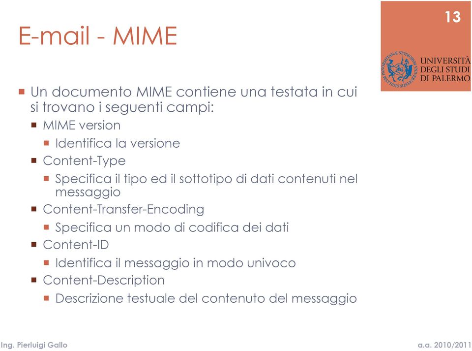 nel messaggio Content-Transfer-Encoding Specifica un modo di codifica dei dati Content-ID