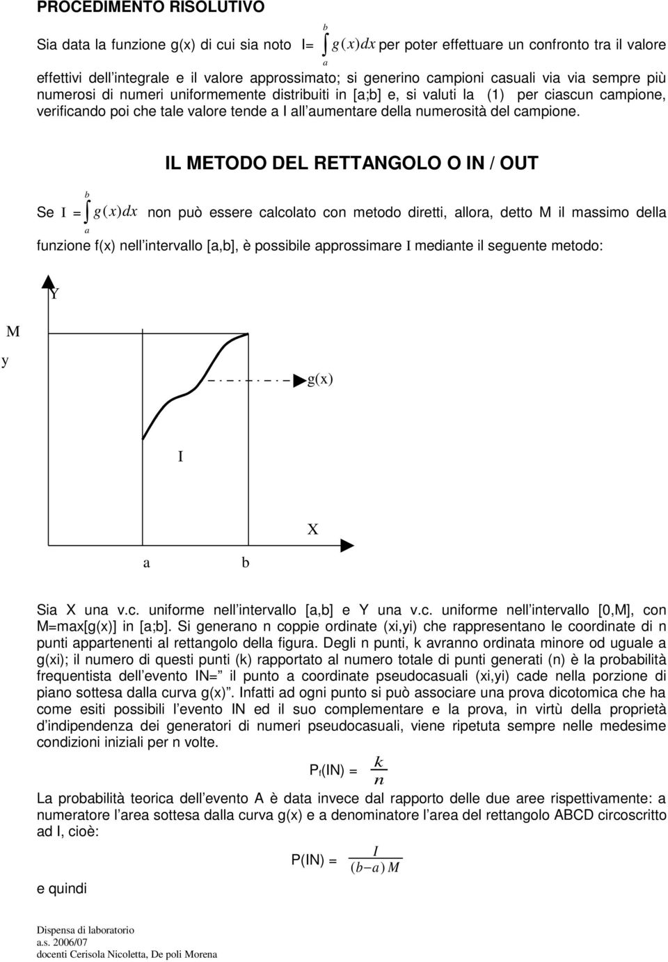 Se L METODO DEL RETTANGOLO O N / OUT g ( x) o può essere clcolto co metodo diretti, llor, detto M il mssimo dell fuzioe f(x) ell itervllo [,], è possiile pprossimre medite il seguete metodo: Y y M