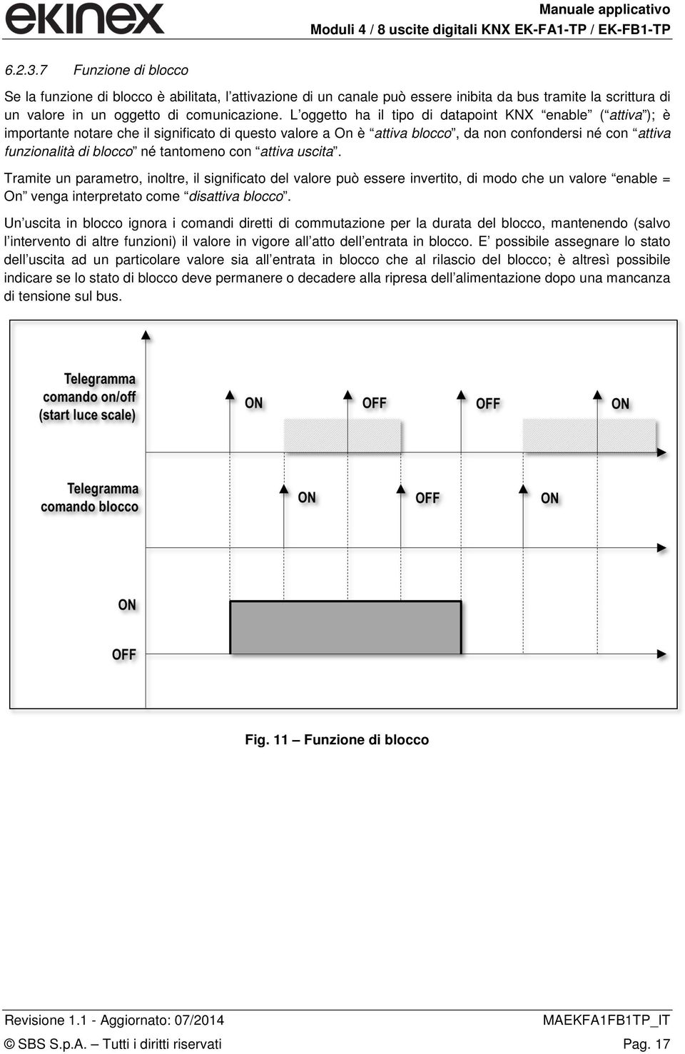 tantomeno con attiva uscita. Tramite un parametro, inoltre, il significato del valore può essere invertito, di modo che un valore enable = On venga interpretato come disattiva blocco.