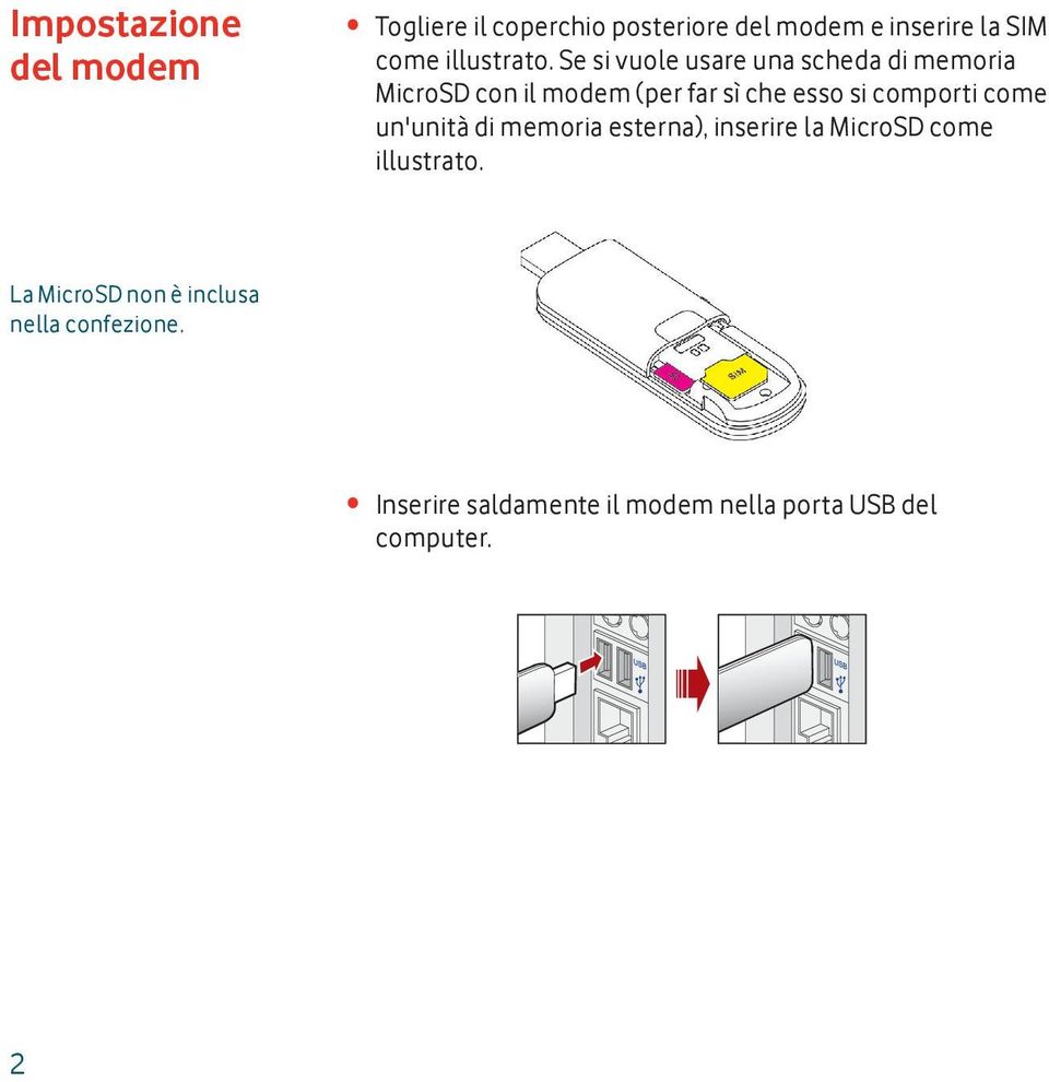 Se si vuole usare una scheda di memoria MicroSD con il modem (per far sì che esso si