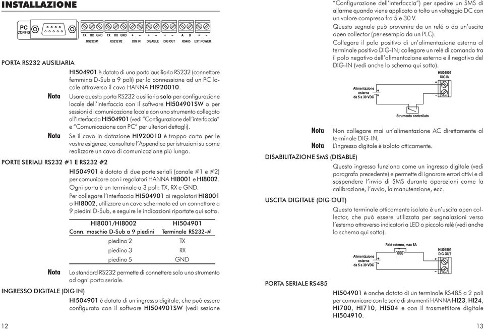 HI504901 (vedi Configurazione dell interfaccia e Comunicazione con PC per ulteriori dettagli).