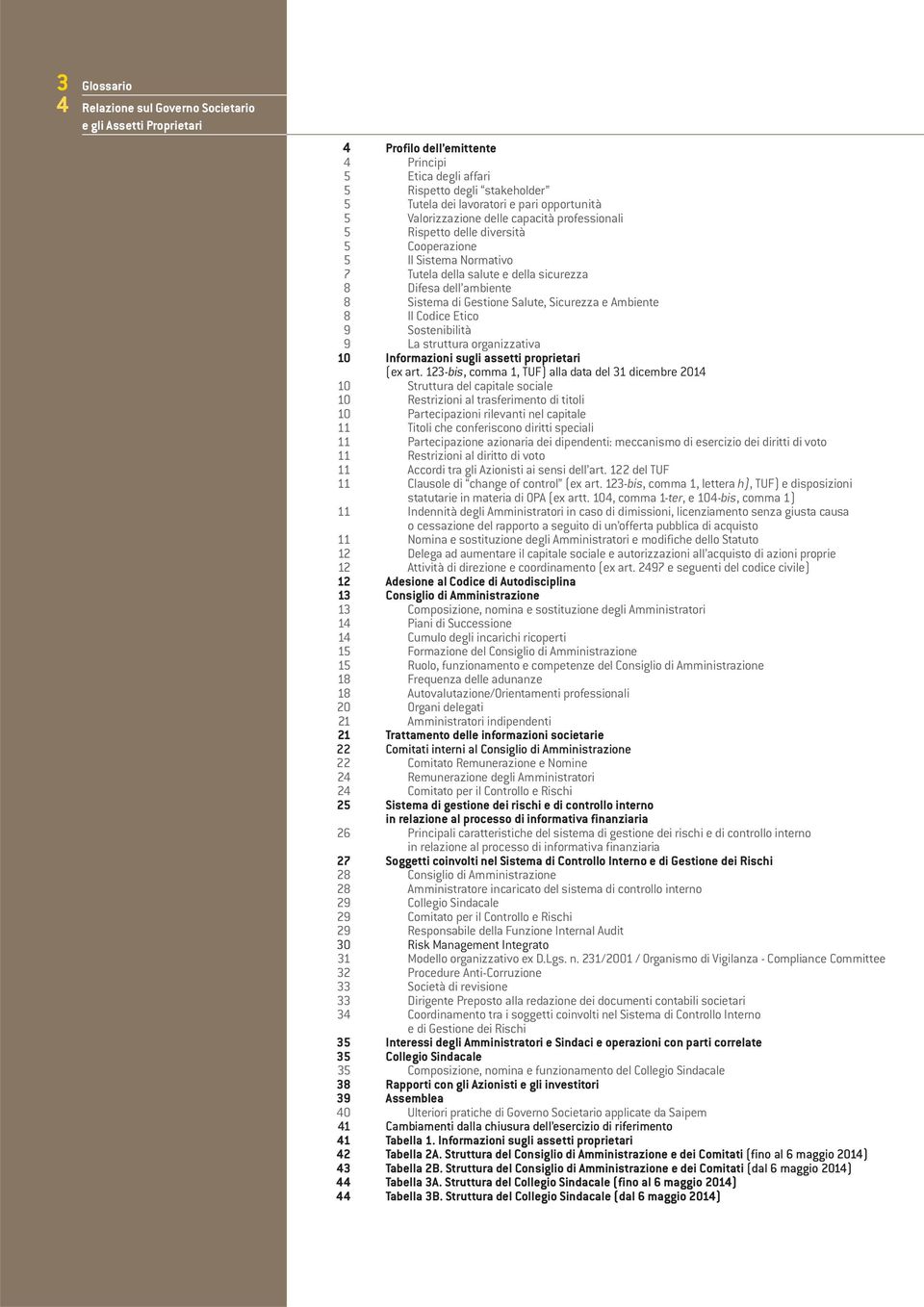 Gestione Salute, Sicurezza e Ambiente 8 Il Codice Etico 9 Sostenibilità 9 La struttura organizzativa 10 Informazioni sugli assetti proprietari (ex art.