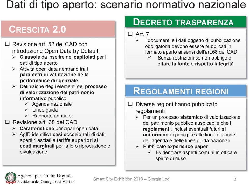 dirigenziale " Definizione degli elementi del processo di valorizzazione del patrimonio informativo pubblico # Agenda nazionale # Linee guida # Rapporto annuale Revisione art.