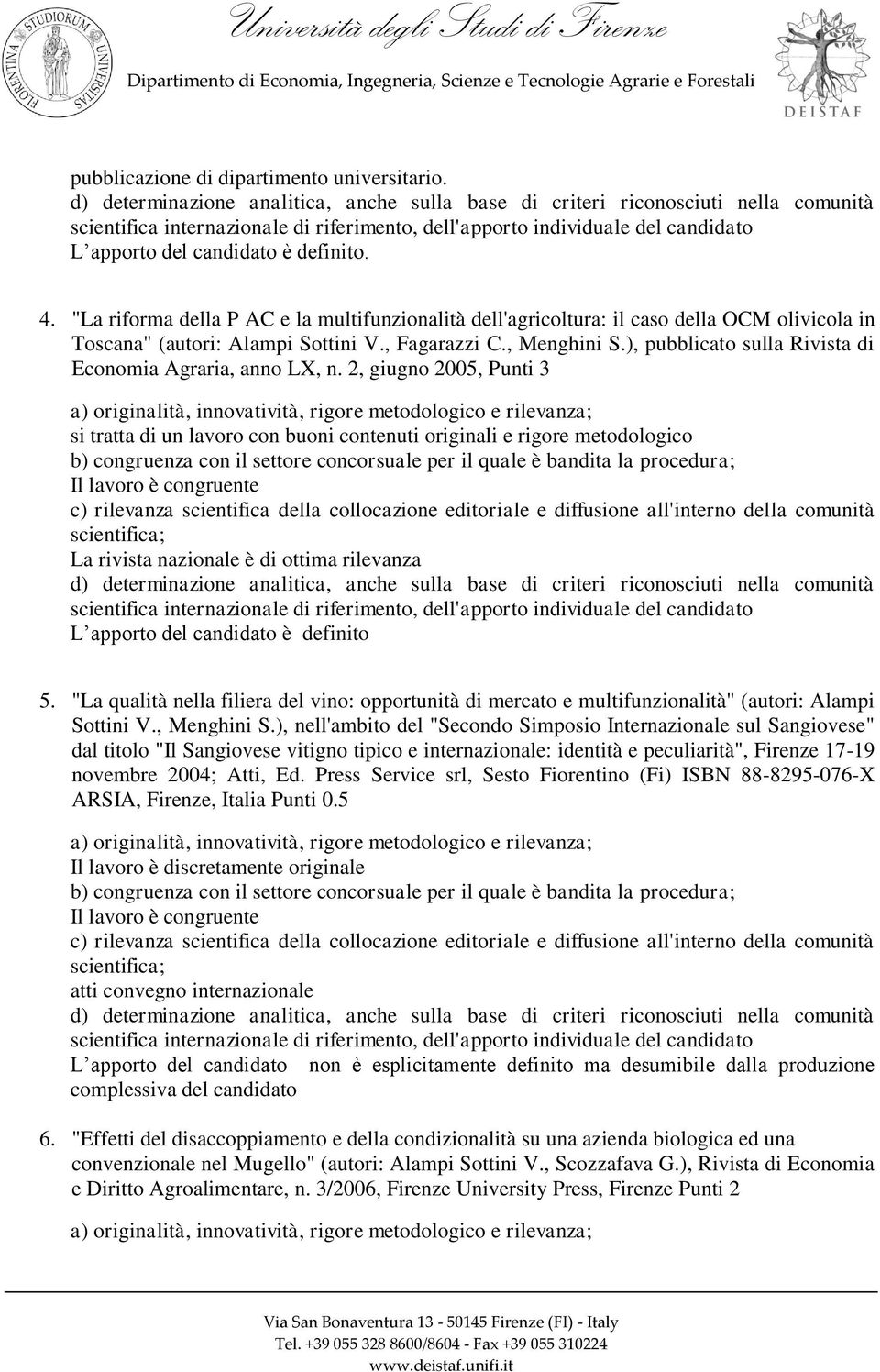 ), pubblicato sulla Rivista di Economia Agraria, anno LX, n.