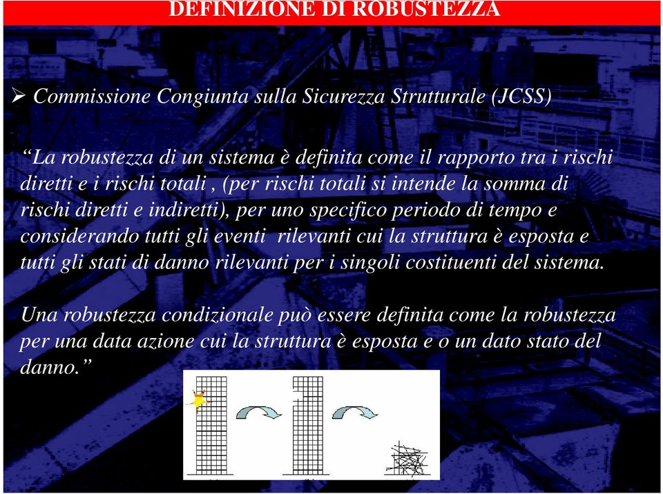 e considerando tutti gli eventi rilevanti cui la struttura è esposta e tutti gli stati di danno rilevanti per i singoli costituenti del