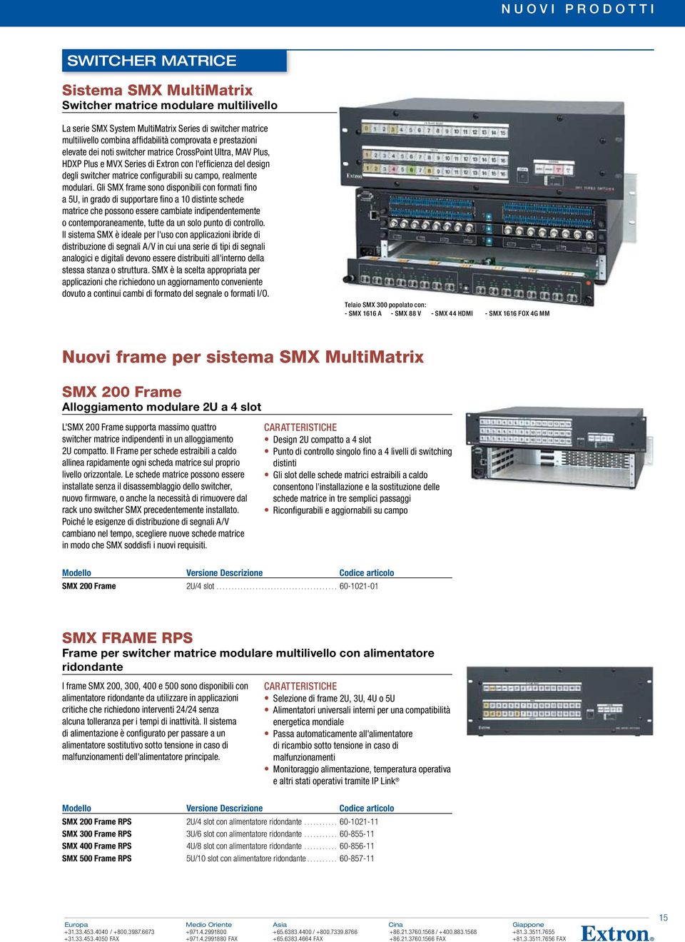 Gli SMX frame sono disponibili con formati fino a 5U, in grado di supportare fino a 10 distinte schede matrice che possono essere cambiate indipendentemente o contemporaneamente, tutte da un solo