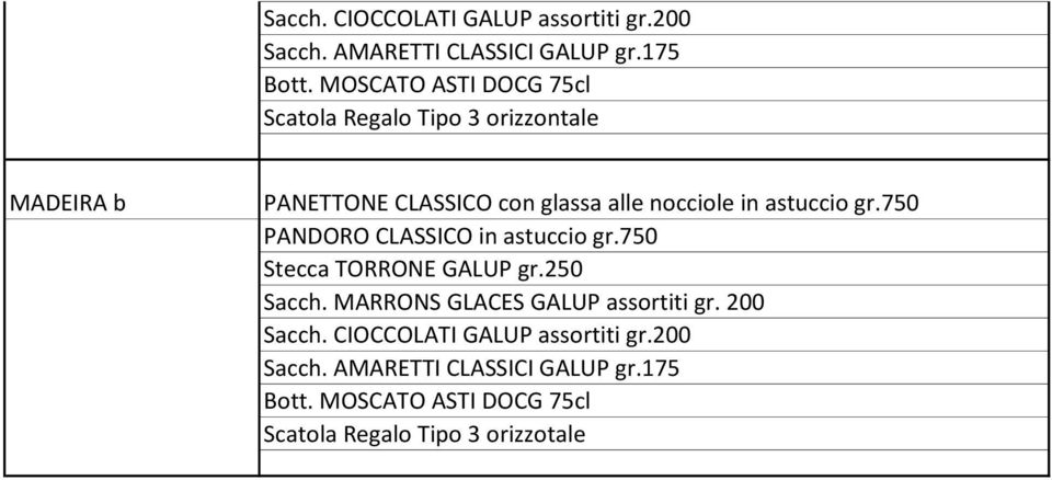 250 Sacch. MARRONS GLACES GALUP assortiti gr.