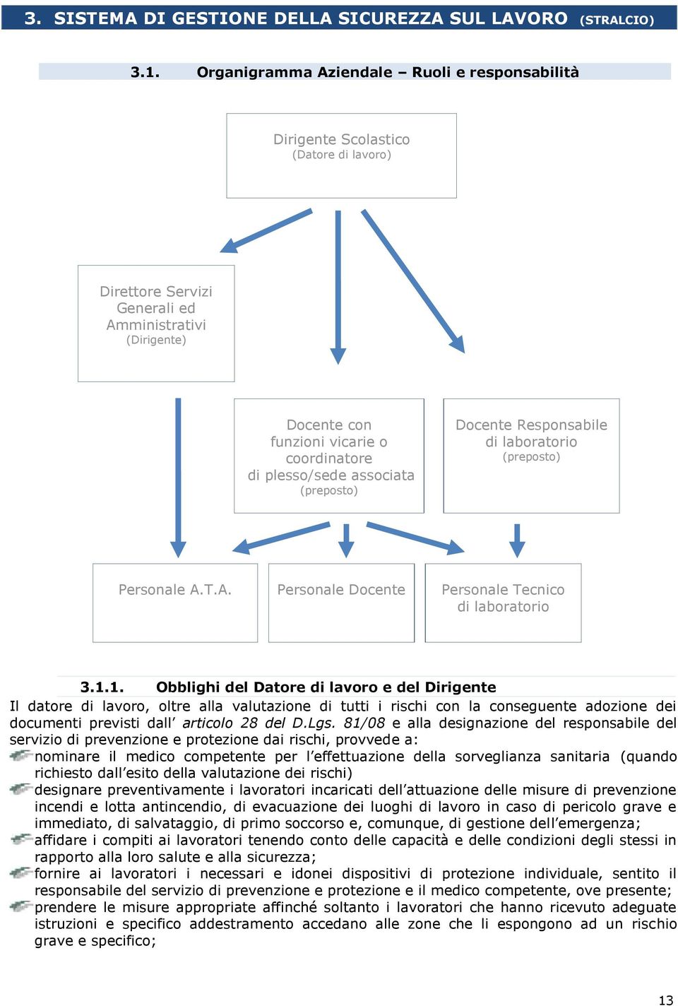 plesso/sede associata (preposto) Docente Responsabile di laboratorio (preposto) Personale A.T.A. Personale Docente Personale Tecnico di laboratorio 3.1.