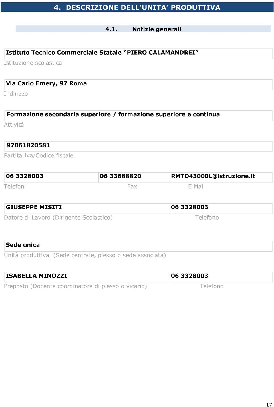 secondaria superiore / formazione superiore e continua Attività 97061820581 Partita Iva/Codice fiscale 06 3328003 06 33688820 RMTD43000L@istruzione.