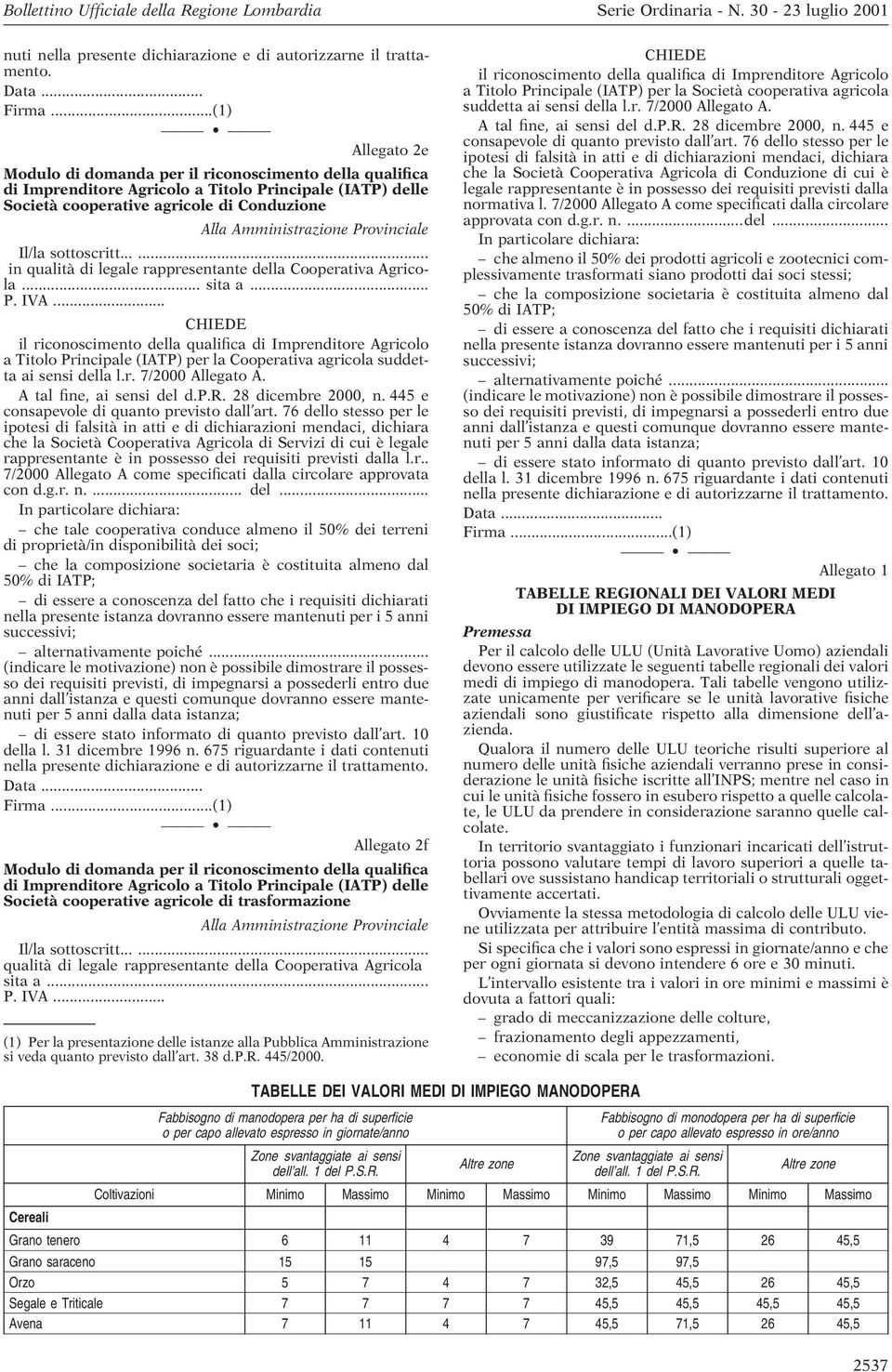 che la Società Cooperativa Agricola di Servizi di cui è legale rappresentante è in possesso dei requisiti previsti dalla l.r.. 7/2000 Allegato A come specificati dalla circolare approvata con d.g.r. n.