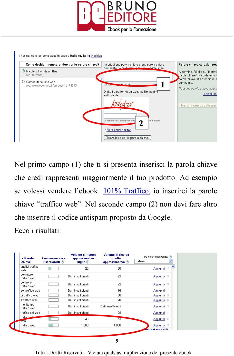 Ad esempio se volessi vendere l ebook 101% Traffico, io inserirei la parole chiave