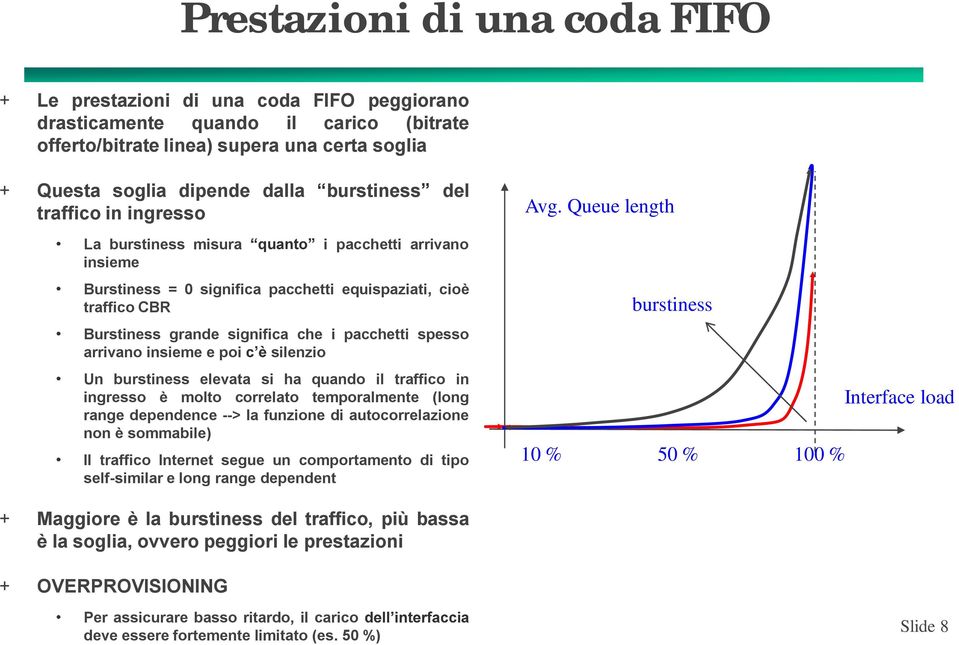 spesso arrivano insieme e poi silenzio Un burstiness elevata si ha quando il traffico in ingresso è molto correlato temporalmente (long range dependence --> la funzione di autocorrelazione non è