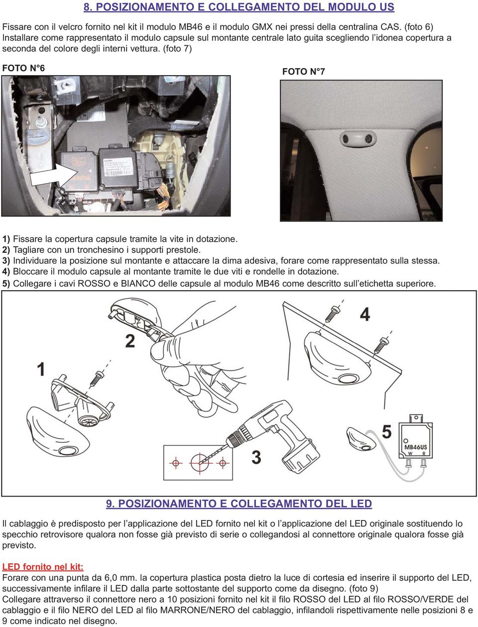 (foto 7) FOTO N 6 FOTO N 7 1) Fissare la copertura capsule tramite la vite in dotazione. 2) Tagliare con un tronchesino i supporti prestole.