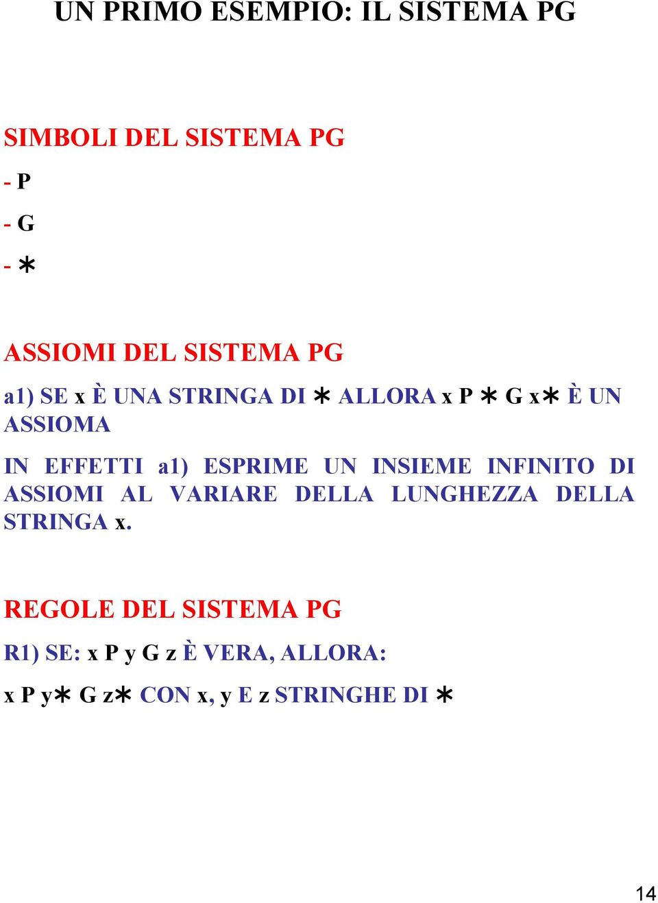 ESPRIME UN INSIEME INFINITO DI ASSIOMI AL VARIARE DELLA LUNGHEZZA DELLA STRINGA x.