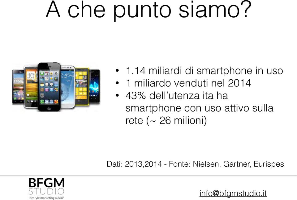 nel 2014 43% dell utenza ita ha smartphone con uso