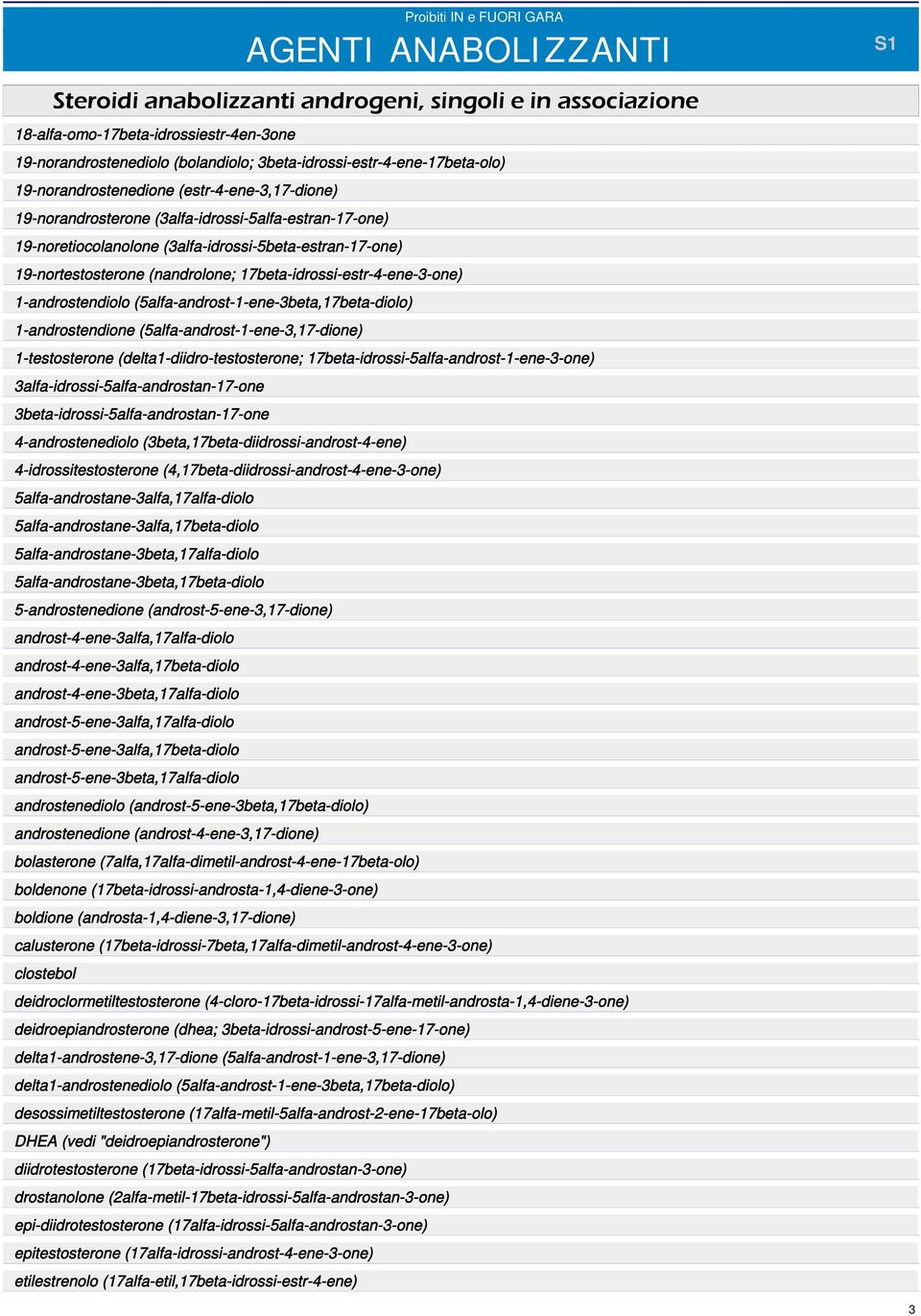 19-nortestosterone (nandrolone; 17beta-idrossi-estr-4-ene-3-one) 1-androstendiolo (5alfa-androst-1-ene-3beta,17beta-diolo) 1-androstendione (5alfa-androst-1-ene-3,17-dione) 1-testosterone