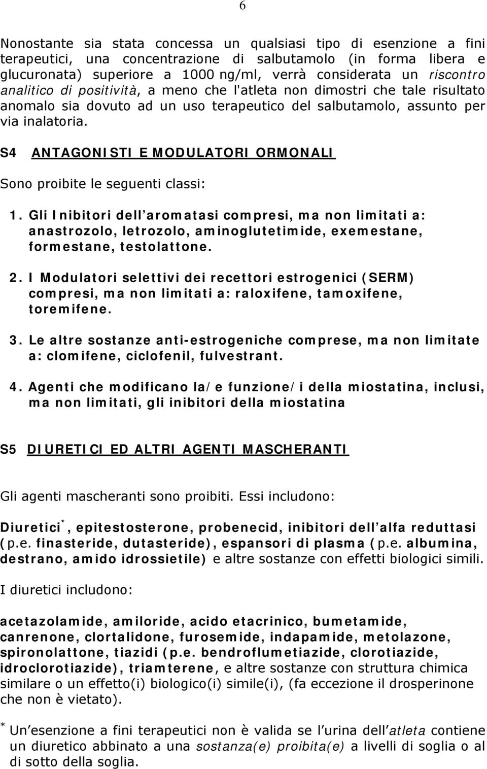 S4 ANTAGONST E MODULATOR ORMONAL Sono proibite le seguenti classi: 1.