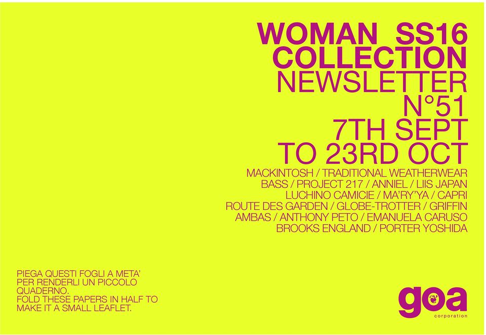 WOMAN SS16 COLLECTION NEWSLETTER N 51 7TH SEPT TO 23RD OCT MACKINTOSH / TRADITIONAL WEATHERWEAR