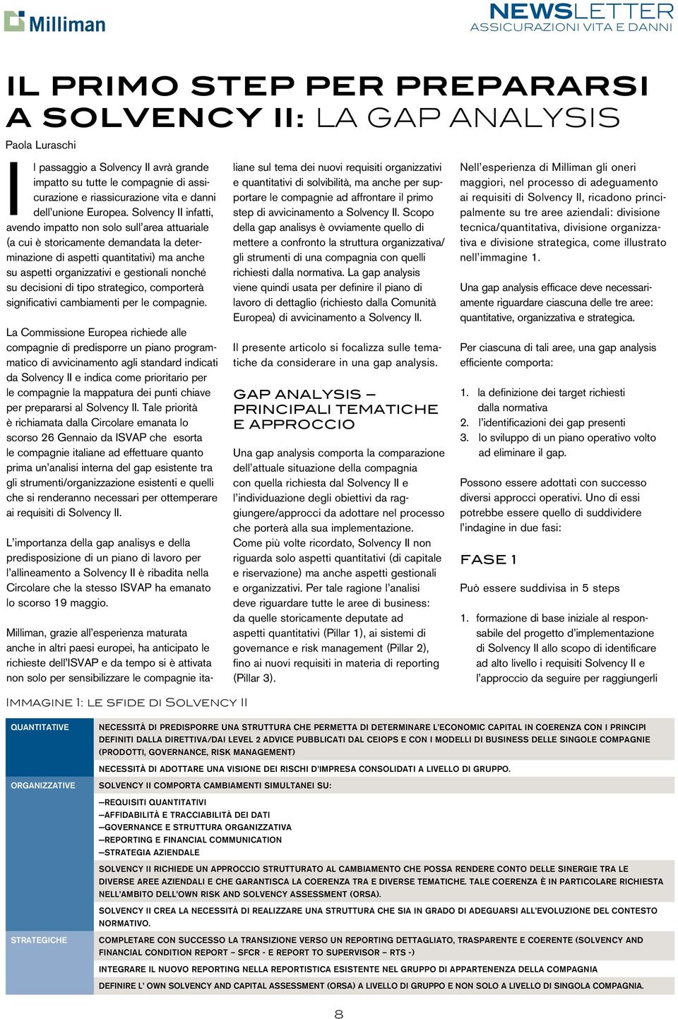 Solvency II infatti, avendo impatto non solo sull area attuariale (a cui è storicamente demandata la determinazione di aspetti quantitativi) ma anche su aspetti organizzativi e gestionali nonché su