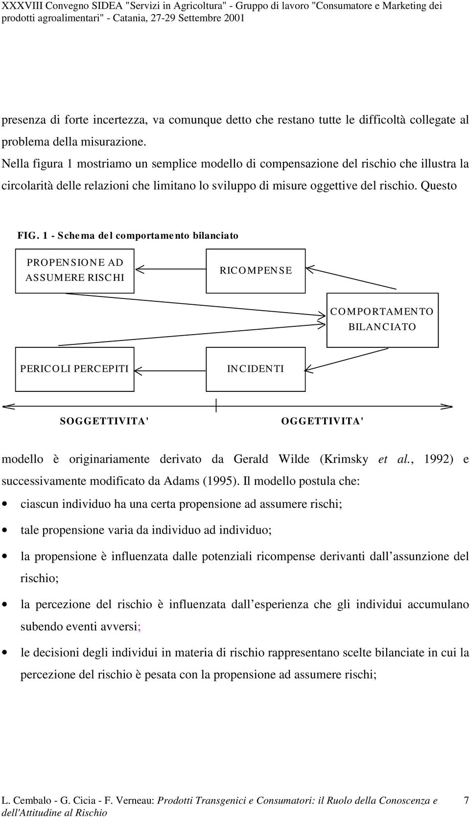 1 - Schema del comportamento blancato PROPENSIONE AD ASSUMERE RISCHI RICOMPENSE COMPORTAMENTO BILANCIATO PERICOLI PERCEPITI INCIDENTI SOGGETTIVITA' OGGETTIVITA' modello è orgnaramente dervato da