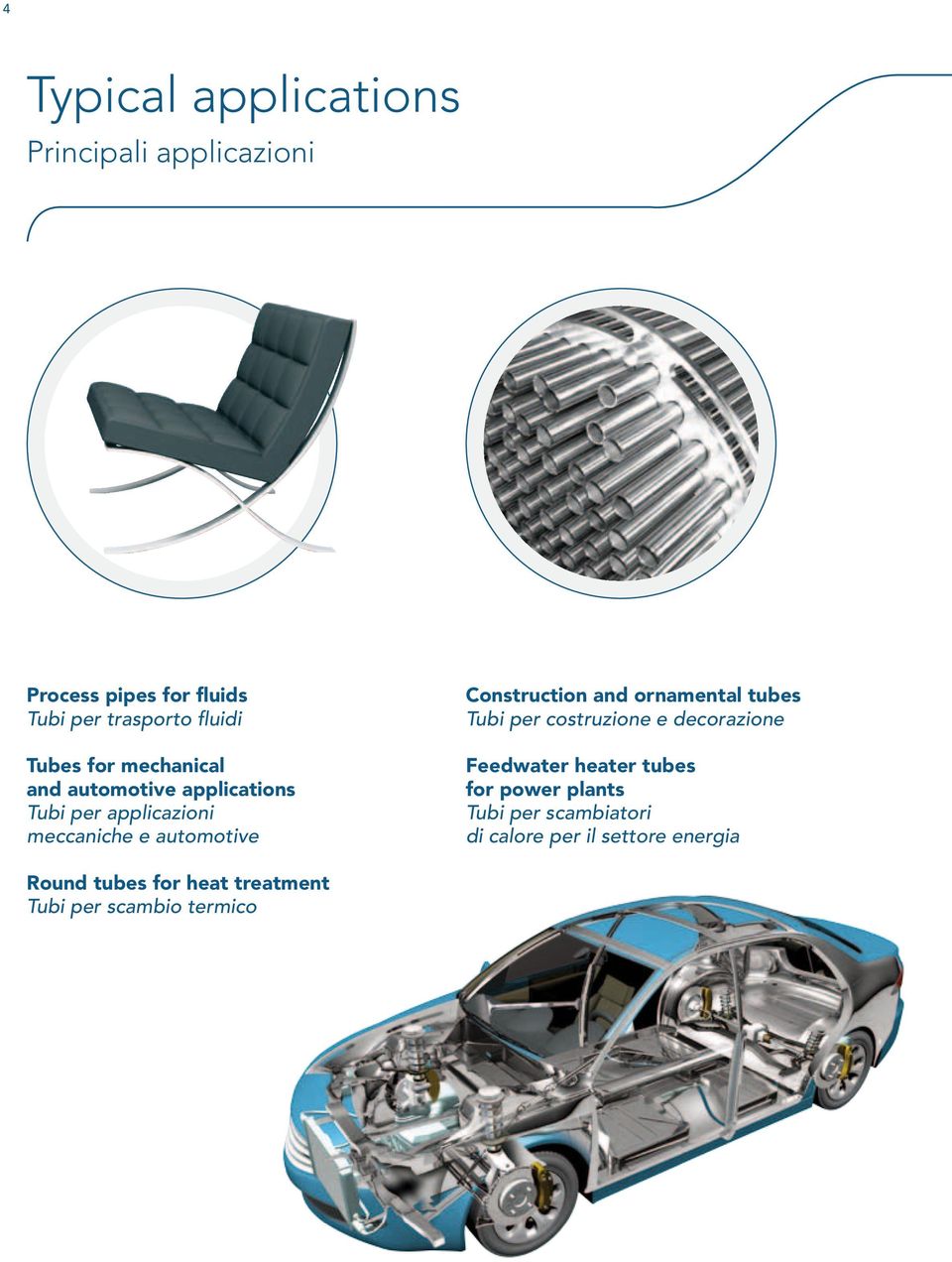 Construction and ornamental tubes Tubi per costruzione e decorazione Feedwater heater tubes for power