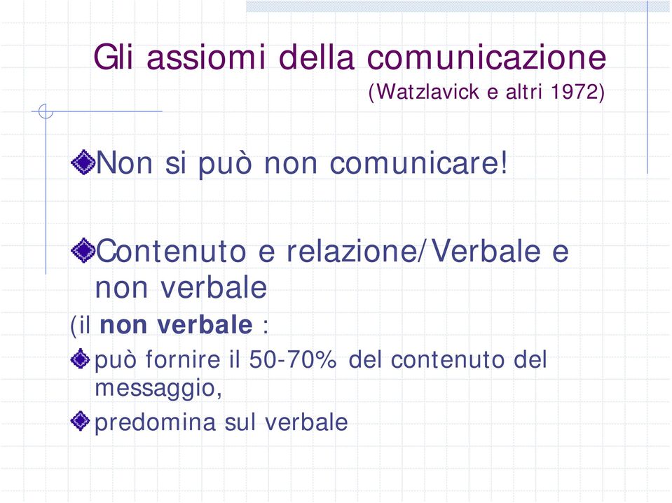 Contenuto e relazione/verbale e non verbale (il non