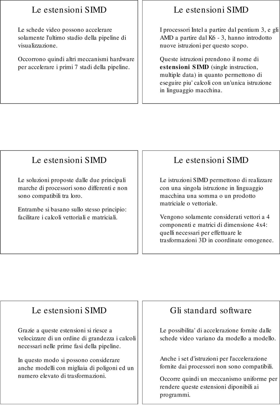 Le estensioni SIMD I processori Intel a partire dal pentium 3, e gli AMD a partire dal K6-3, hanno introdotto nuove istruzioni per questo scopo.