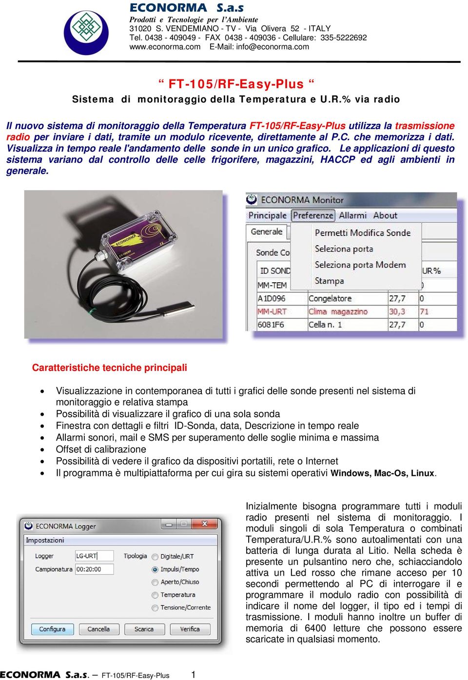 -Easy-Plus Sistema di monitoraggio della Temperatura e U.R.