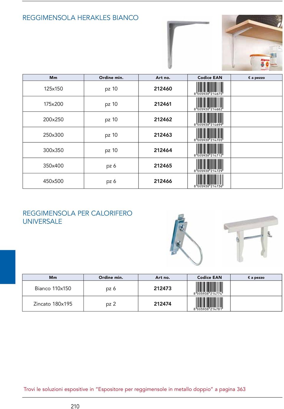 450x500 pz 6 212466 8AKFTNI*cbehdg+ reggimensola per calorifero universale Bianco 110x150 pz 6 212473 8AKFTNI*cbehhe+ Zincato