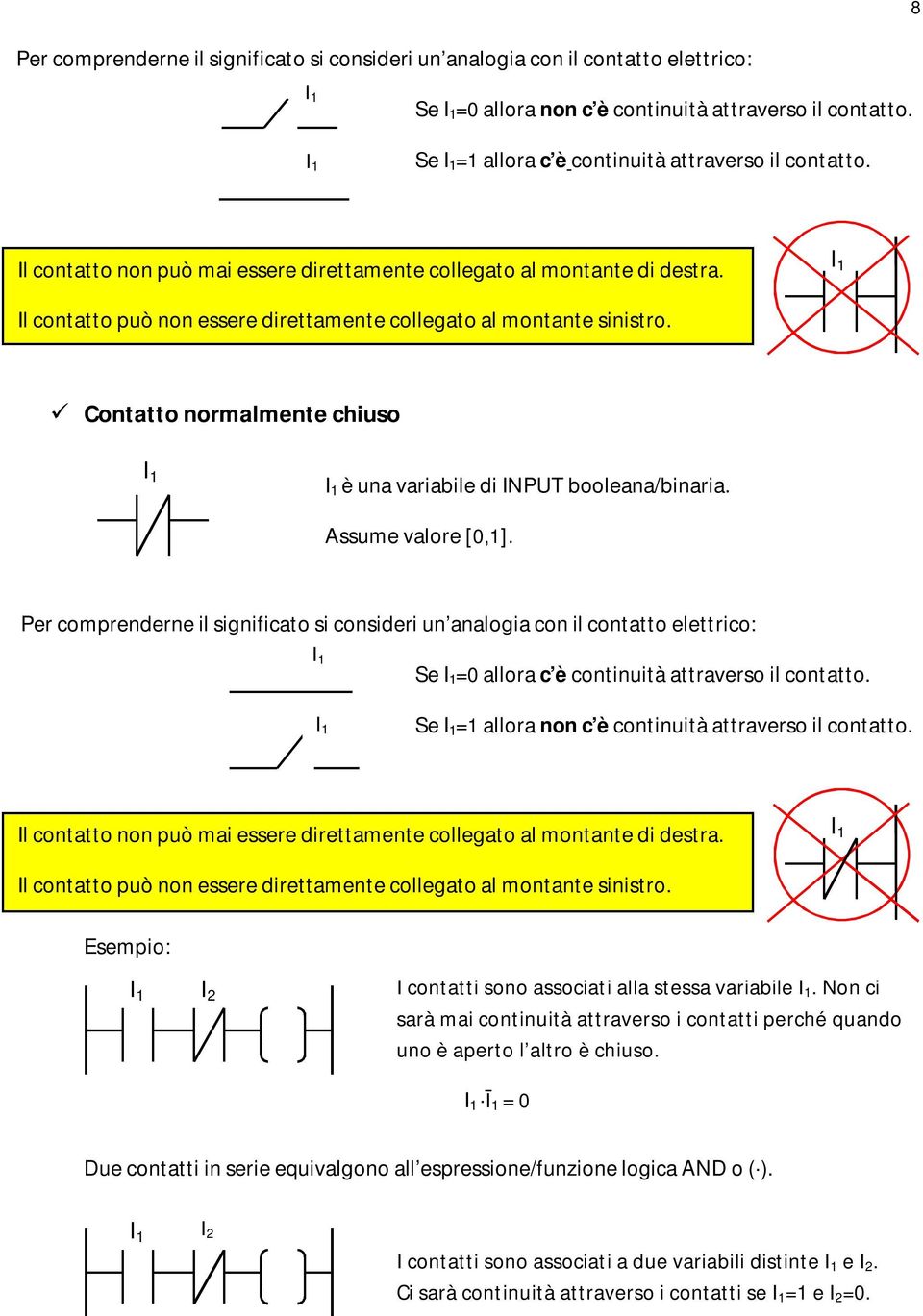 Conao normalmene chiuso I I è una variabile di INPUT booleana/binaria. Assume valore [0,].