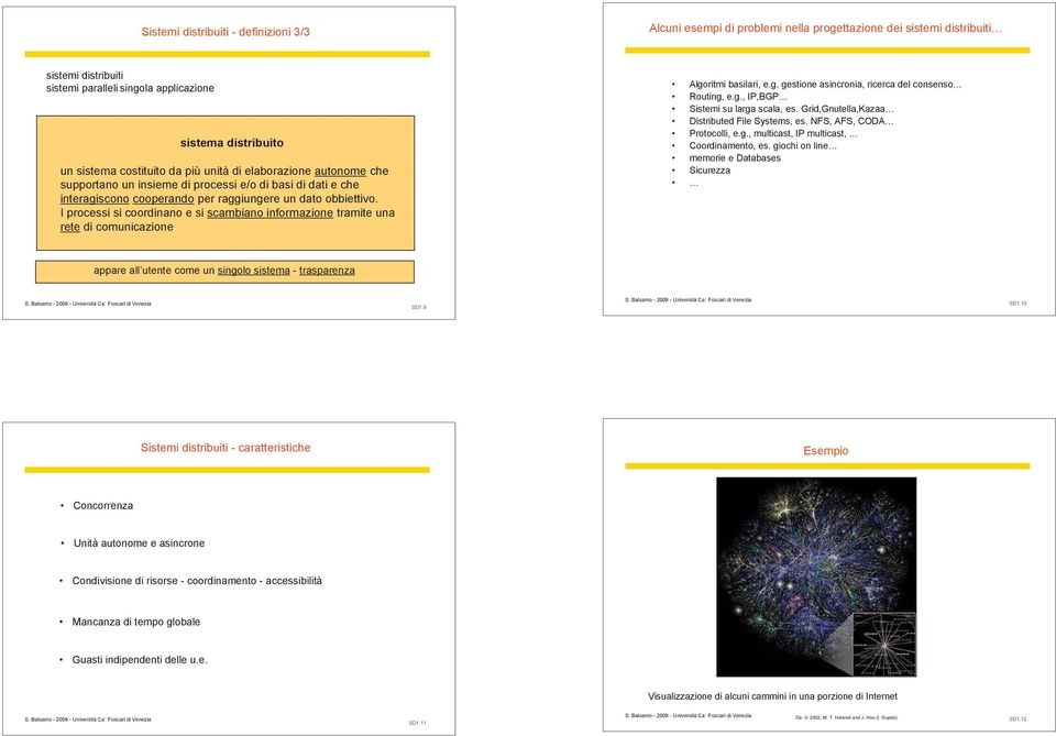 I processi si coordinano e si scambiano informazione tramite una rete di comunicazione Algoritmi basilari, e.g. gestione asincronia, ricerca del consenso Routing, e.g., IP,BGP Sistemi su larga scala, es.