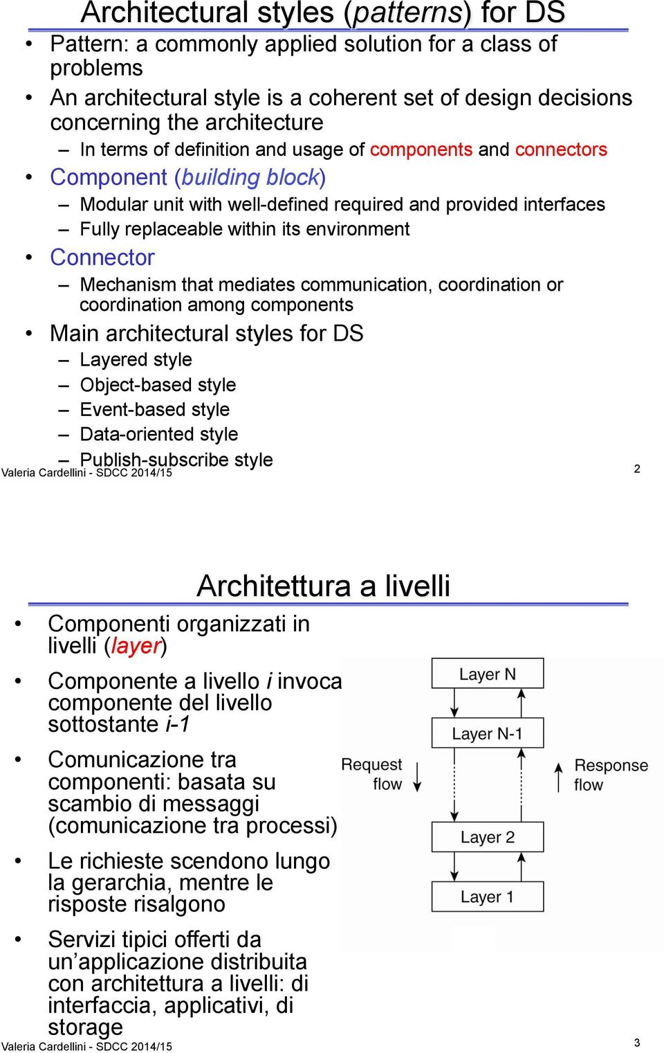 Mechanism that mediates communication, coordination or coordination among components Main architectural styles for DS Layered style Object-based style Event-based style Data-oriented style