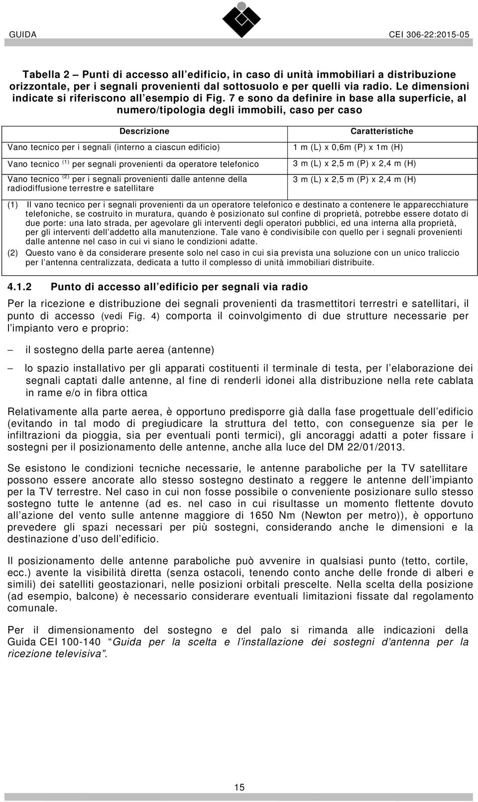 7 e sono da definire in base alla superficie, al numero/tipologia degli immobili, caso per caso Descrizione Vano tecnico per i segnali (interno a ciascun edificio) Vano tecnico (1) per segnali